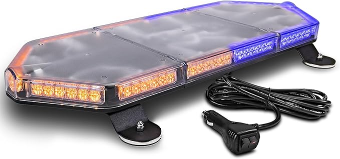 LAMPHUS NanoFlare NFMB80 26" 12V 80W AMBER BLUE LED Strobe Mini Light Bar [SAE Class 1] [Magnet/Permanent Mount] Rooftop Rotating Flashing Emergency Warning Beacon Lightbar for Volunteer Firefighter