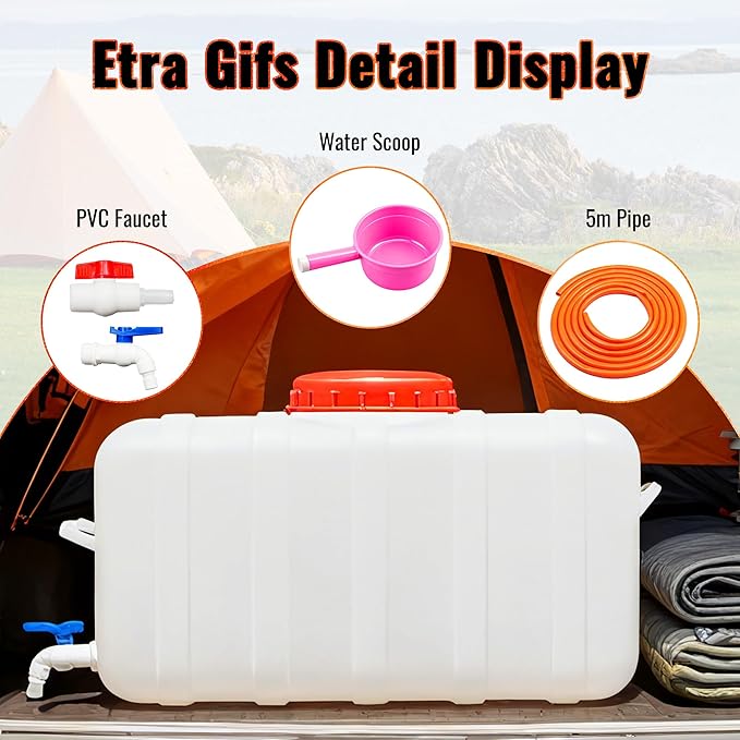 29Gallon/110L Water Storage Tank, Portable Water Tank for Outdoor Camping,Farms and Gardens, Rectangular Translucent White