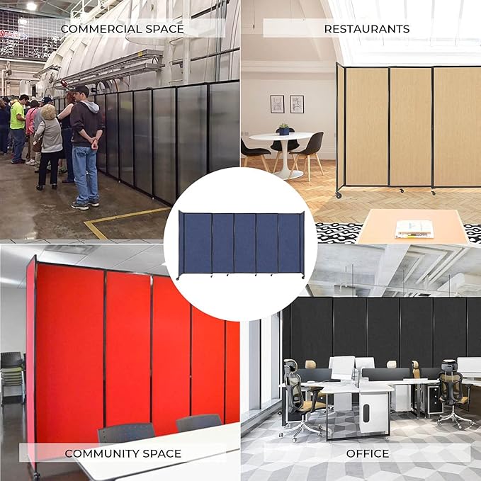 Versare Straightwall Sliding Portable Wall Partition | Freestanding Office Dividers | Locking Wheels | Temporary Room Separator | 15'6'' Wide x 5' Tall Royal Blue Fabric Panels