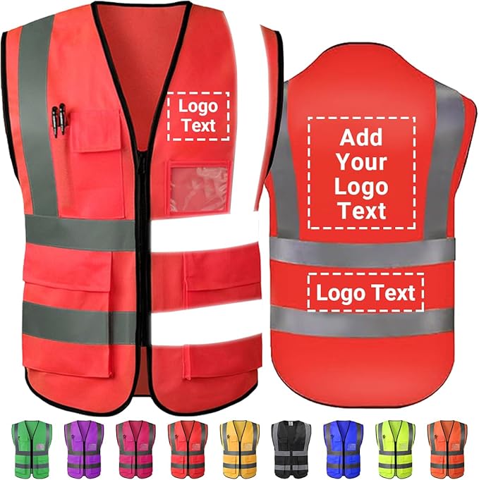 Custom Safety Vest Customized Logo Name Text Class 2 High Visibility Reflective Vests with Pockets for Construction Workwear