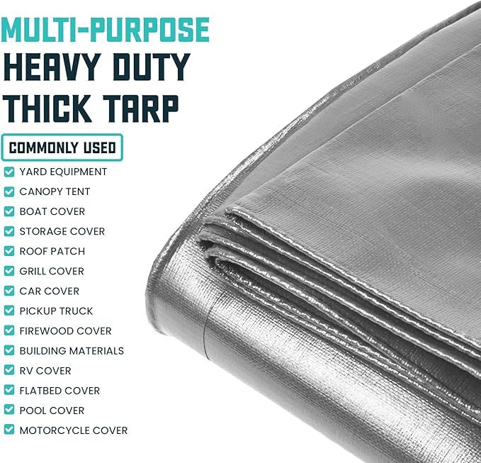 Core Tarps Extra Heavy Duty 16 Mil Tarp Cover, Waterproof, UV Resistant, Rip and Tear Proof, Poly Tarpaulin with Reinforced Edges for Roof, Camping, Patio, Pool, Boat (Silver/Black 24′ X 50′)