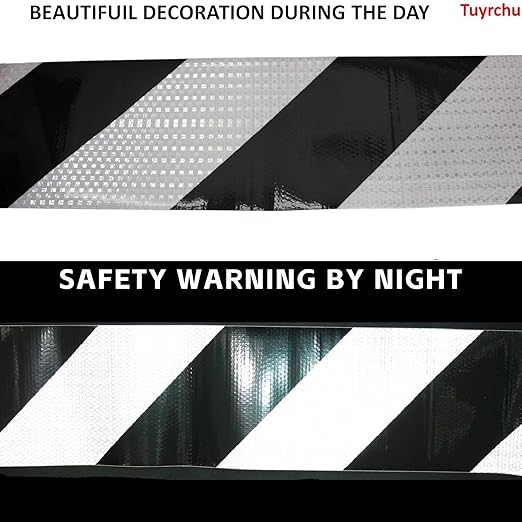 Reflective Tape Black White Outdoor Waterproof 8 inch X 10 feet, High Visibility Hazard Conspicuity Safety Industrial Marking Tape