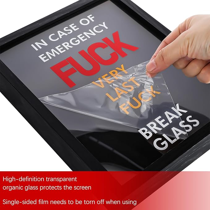 Marsui Emergency Break Glass Box with Hammer White Elephant Gag Gift 10"x8"x3" Wooden Display Case Wall Mountable for Christmas Birthday Money Not Included(Playful Emergency Box)