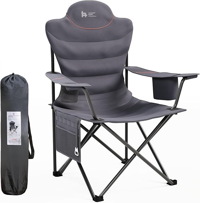 OUTSIDER Folding Camping Chair Heavy Duty Folding Chair 400lbs Oversized Outdoor Chairs with Cup Holder, Cooler Bag, Storage Pocket & Lumbar Support (Style-2, 1pc)