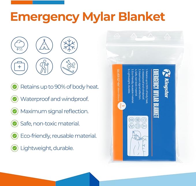 Emergency Blankets 120 Packs, 84" L x 52" W, Survival Gear for Family & Homeless Emergency Warmth, Bulk Survival Reusable Mylar Thermal Blankets for Car Kits, Bug Out Bags & First Aid