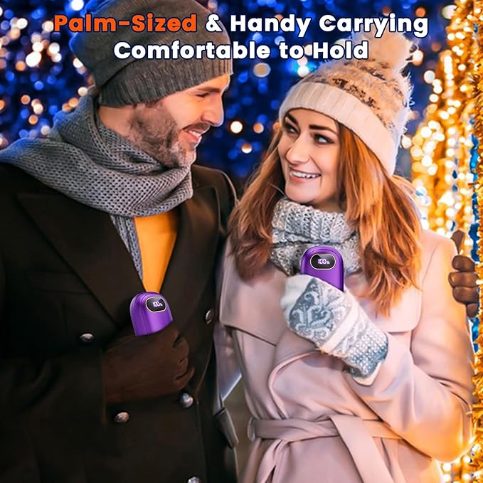 Electric Hand Warmers Rechargeable with Power Bank, LED Display, 17Hrs Warmth, Dual-Side 4 Levels Fast Heating Portable Pocket Heater for Hunting, Camping, Golf, Outdoor, Gifts for Women/Men