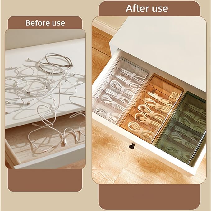 Clear Electronics Organizer Boxes, 6 Capacity Acrylic Charger Organizer with Cover and 1 Plastic Cable Ties for Home and Office