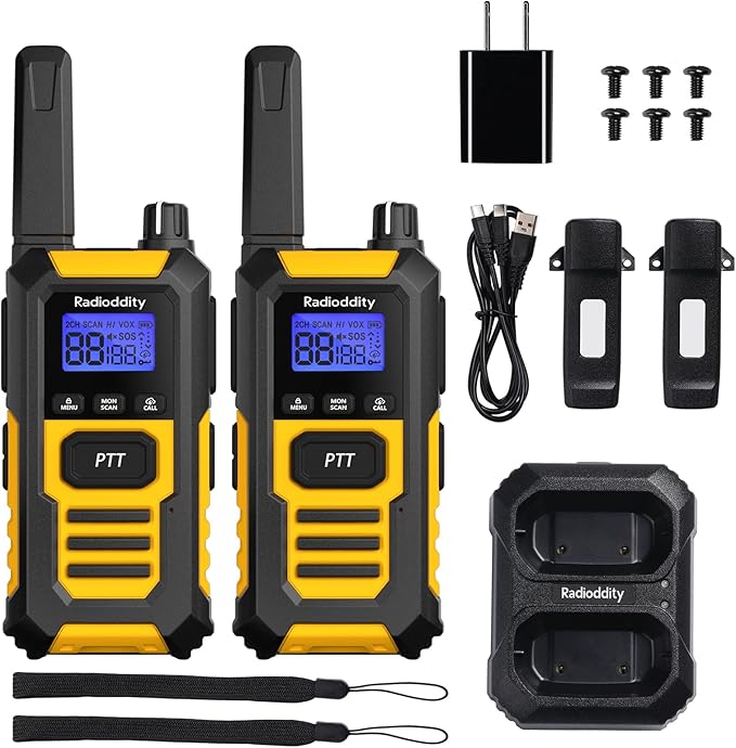 Radioddity HD-1 IP67 Waterproof Floating Heavy Duty Walkie Talkies, Long Range Two Way Radio with 2400mAh Battery, One-Key Group Call, Vibrate Alert, SOS, Dual PTT for Hunting Road Trip, 2 Packs
