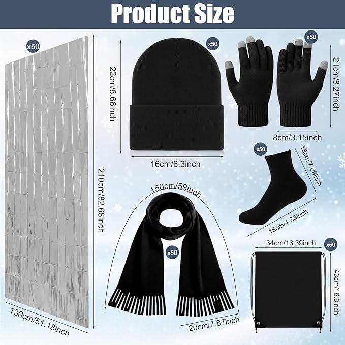 300 Pcs Homeless Care Package Supplies Bulk Winter Emergency Blankets Beanies Hat Gloves Scarves Socks Drawstring Bags for Men Women Cold Weather Camping Outdoor Survival Kit (6 Colors)
