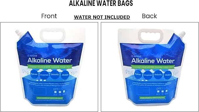 Foldable Water Carry Bags 1.3 Gallon / 5L | Pour Your Alkaline Water into AlkaFRESH +PH | Food Grade BPA Free No-Leak Plastic Container Collapsible Bag | Emergency Storage Jug, Freezable (10 PAK)