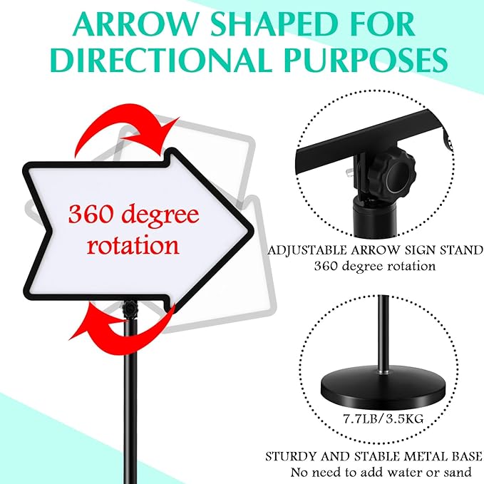 Lincia 4 Pack Dry Erase Board Arrow Sign Stand Adjustable Holder Floor Signs 11.7 x 16.5 Inch Dual Sided with Heavy Duty Pedestal for Indoor Outdoor Hotel School