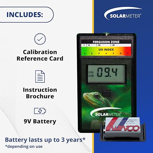 Solarmeter Model 6.5R Reptile UV Index Meter, Handheld Digital Radiometer for Measuring Ultraviolet Light, Measures 280-400 nm with Range from 0-199.9 UV Index, Made in USA, ABS Polymer, Black