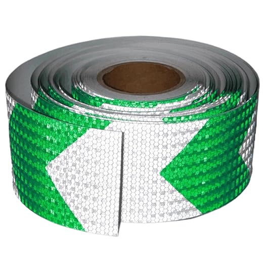 Reflective Tape Green and White 4 inch X 166 feet, Outdoor Waterproof Hazard Conspicuity Safety Industrial Marking Tape