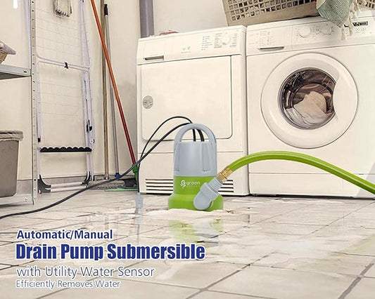 Green Expert 1/3HP Submersible Sump Pump with Unique Flow Sensor Switch Last-inch Water Drainage for Flooded Basement Backyard Pool Hot Tub Rain Barrel Easy to Use Backup Drain Pump 25-Foot Power Cord