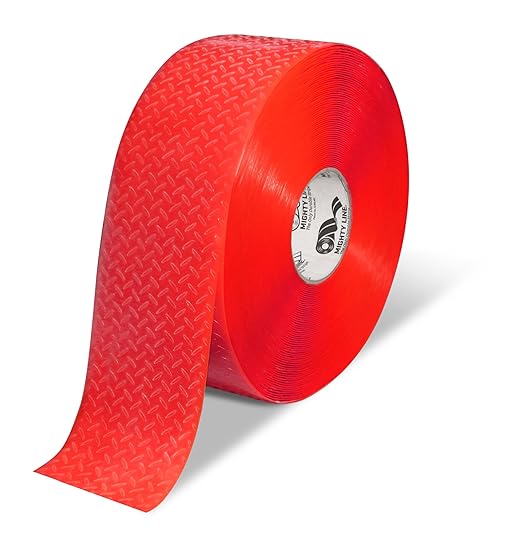 Mighty Line 4" Anti-Slip Solid Color Floor Marking Tape for Safety, Caution, Warning, Flooring, Heavy-Duty, Peel and Stick, Adhesive, Industrial Quality, 100' Roll, Red