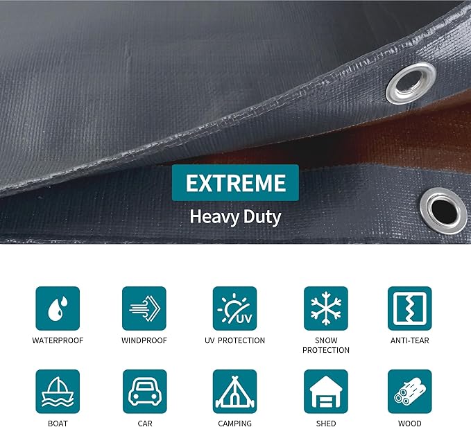 TARPAL tarp 8x12 Feet Super Heavy Duty Tarps Cover 20mil Waterproof UV Protection Rip and Tear Proof Tarpaulin with Grommets(Grey/Brown)