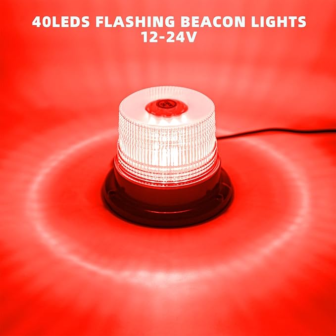 Red LED Beacon Lights 12-24V Warning Safety Flashing Emergency Roadside Strobe Mini Light Bar with Magnetic Base for Snow Plow Truck Construction Vehicles Forklift Tractor Golf Carts 1-Pcs