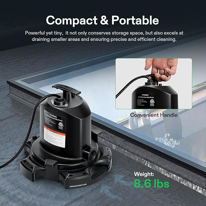 VIVOSUN Submersible Sump Pump, 1575GPH Thermoplastic Portable Utility Water Pump with 10ft Power Cord and 2 Adapters, Ideal for Swimming Pool, Basements, Window Wells