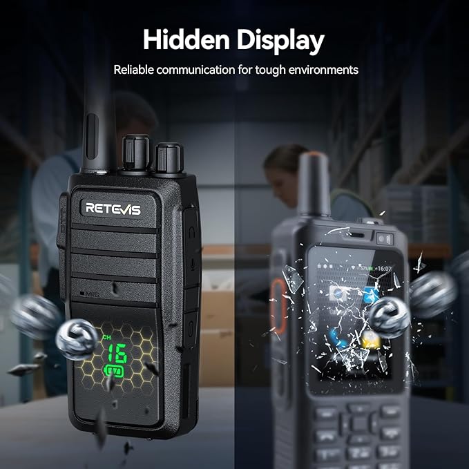 Retevis RT21H 2 Way Radio Long Range, Walkie Talkies for Adults, Hidden Display, Heavy Duty Rechargeable Two Way Radios with Six-Way Charger, for Manufacturing Education Security(6 Pack)