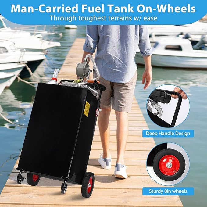 30 Gallon Fuel Caddy with Manual Pump,Portable Gasoline & Diesel Transfer Tank Heavy Duty Tank Gas with 4-Wheel for Cars,Boats