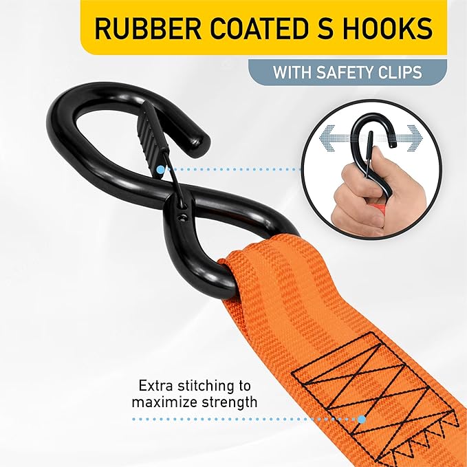 AUGO Retractable Ratchet Straps | 2 Heavy Duty Ratchet Straps Self Retractable Tie Downs with Soft Loops & Storage Bag for Motorcycle, Truck, Trailer, Cargo Van | 3000 Lb Break Strength 2” x 10’
