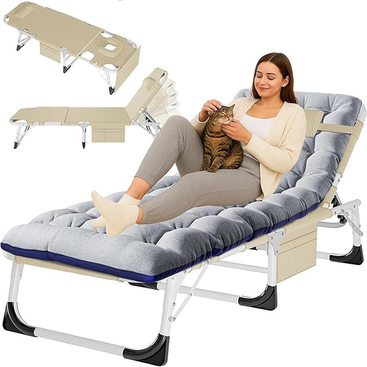 ABORON Patio Lounge Chair, Folding Guest Bed Cot for Adults, 500LB Heavy-Duty Capacity, Portable Extra Bed with Comfort Mat, Quick Fold Design for Indoor Guest Stays & Temporary Use