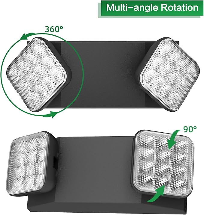 8 Packs Blacks Emergency Lights with Backup Battery,Two Head Adjustable Fire Commercial Emergency Light Fixture-UL Listed-120/277VAC-Led Emergency Exit Lights Fixtures for Business.