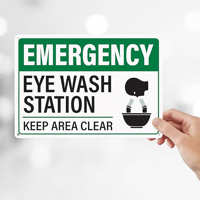 Emergency Eye Wash Station Keep Area Clear Sign 10x7 Inch | Rust-Free Aluminum Eye Wash Station, Durable Safety Sign with Pre-Drilled Mounting Holes