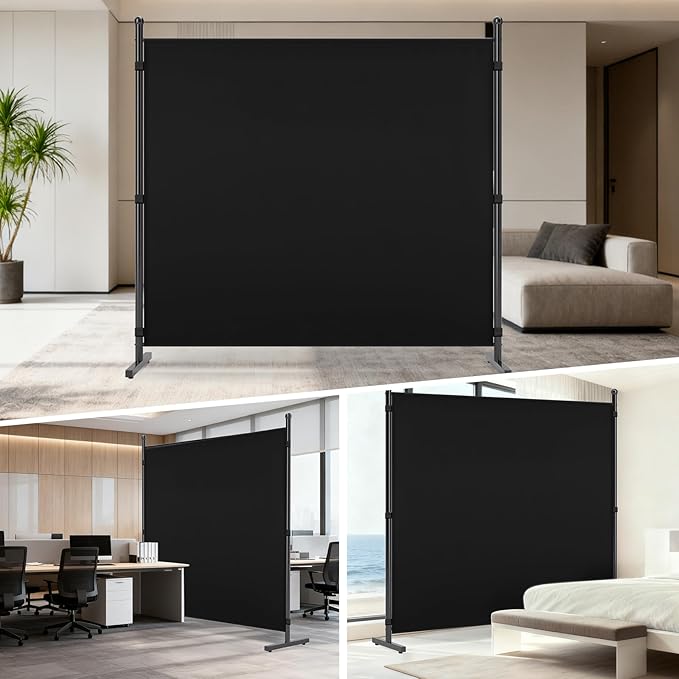 AKTOP Room Divider, Freestanding Single Panel Privacy Screen, Portable Temporary Wall Dividers for Room Separation, Large Room Partitions and Separators for Home, Office, Dorm, 71''W x 71''H, Black