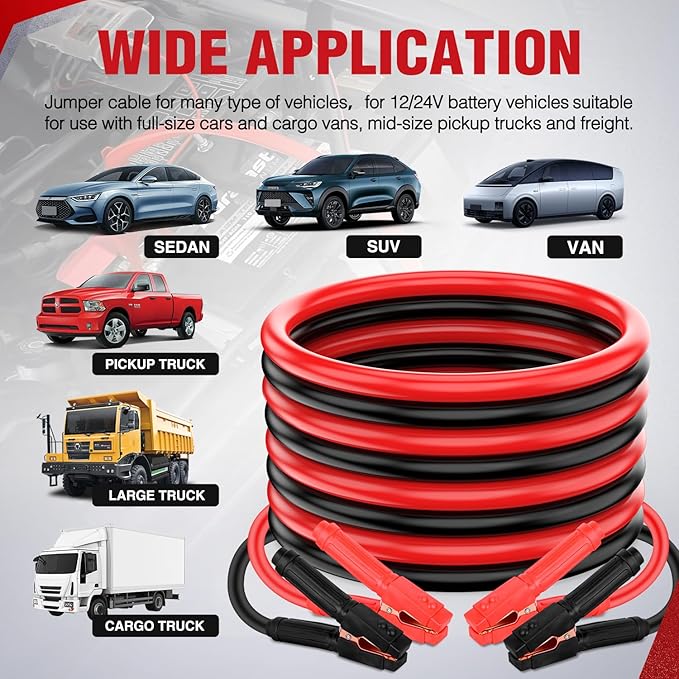 Nilight Jumper Cables for Car Battery 1 Gauge 25 FT Booster Cable Heavy Duty 900 A CCA with Carrying Bag Jump Start Emergency Kit Pickup Truck RV Vans SUV