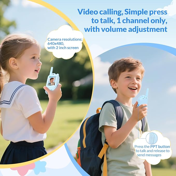 Mafiti Toys for 3 4 5 6 7 8 Year Old Boys Girls Mini Video Walkie Talkies for Kids 2 Pack Rechargeable 1000 Feet Range Birthday Indoor Outdoor (Blue+Blue)