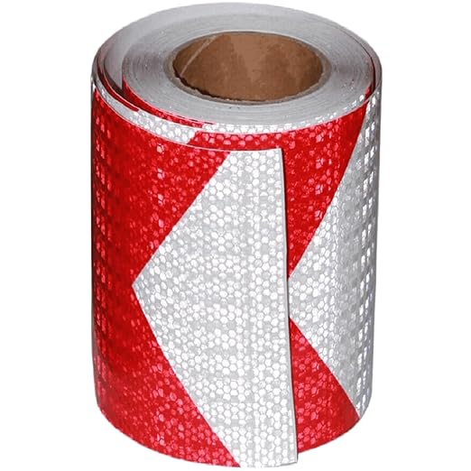 Reflective Tape Red White 8 Inch x 68 Feet, Safety Caution Reflector Strips, Hazard Conspicuity Warning Adhesive Stickers