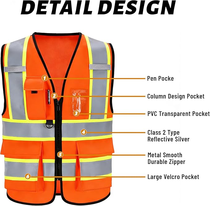 Reflective Safety Vest, High Visibility, Custom Logo for Construction, Roadwork, Traffic, Emergency Use