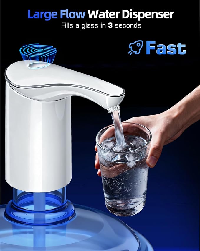 Electric Water Bottle Dispenser for 3-5 Gallon Jug, Automatic USB-C Water Jug Dispenser, Portable Upgraded Submersible Water Pump,High-Power & Silent Operation for Camping Home Office Bedroom