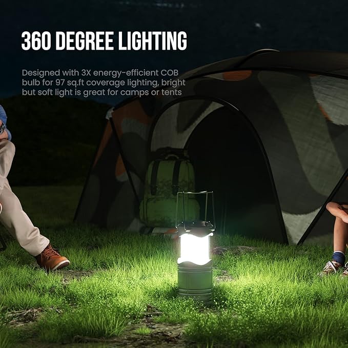 Lichamp LED Camping Lantern, 4 Pack Battery Powered Flashlight for Power Outages, Portable Collapsible Hanging Light Essential for Home, Outdoor, Emergency Lamp Survival Kit Gear for Hurricane, Gray