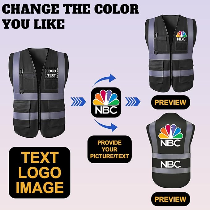 Custom Reflective Safety Vest with Pocket High Visibility Class 2 for Men Customized Logo Text for Construction Workwear