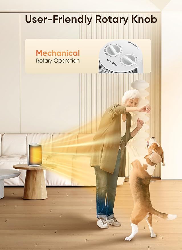 GiveBest Portable Space Heater – 1500W Quiet & Energy Efficient Overheat & Tip-Over Protection, Fast Heating PTC Technology, Ideal for Bedroom, Office & Desk Use, White