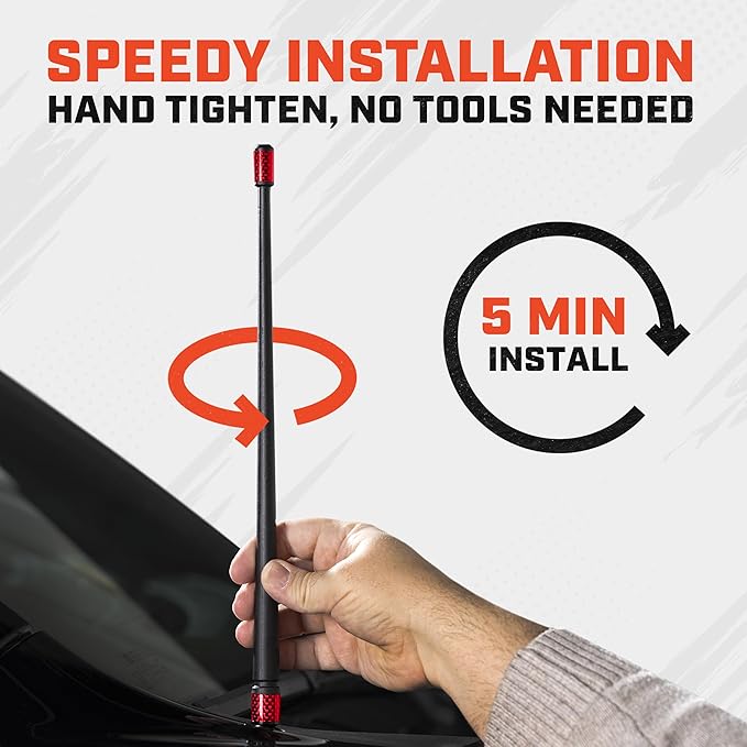 Votex - The Spartan - 13 3/4 Inch Short Flexible Rubber Antenna - Red Carbon Fiber Trim - Tuned Internal Copper Coil - Part Number A601-NNO-15