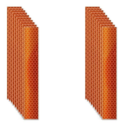 Non Fading Orange Reflective Stickers 1 inch X 6 inch, Outdoor Waterproof High Visibility Warning Safety Adhesive Reflector Tape (20 Pcs)