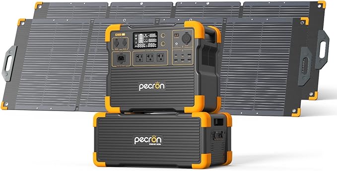 Pecron E2400LFP Power Station with 3072Wh Extra Battery and 200W Solar Panel*2, 2048Wh Solar Generator for RV Travel, Camping, Home Use, CPAP, 2400W AC/100W USB-C Output