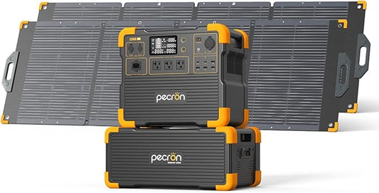 Pecron E2400LFP Power Station with 3072Wh Extra Battery and 200W Solar Panel*2, 2048Wh Solar Generator for RV Travel, Camping, Home Use, CPAP, 2400W AC/100W USB-C Output