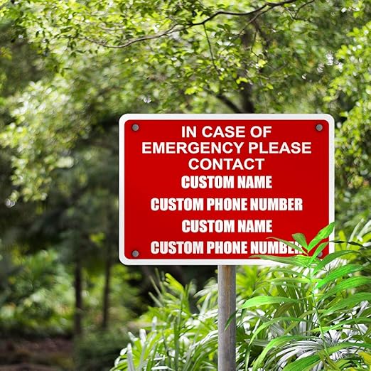 Aluminum Weatherproof Metal Sign Multiple Sizes in Case of Emergency Please Contact Custom Instruction Text Here Horizontal Street 24x18Inches