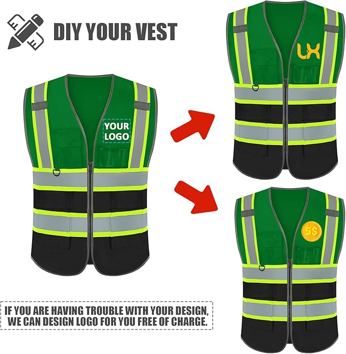 BeautyWill Custom Logo Safety Vest Class 2 High Visibility Reflective Vest for Men - Personalized Logo Team Vest