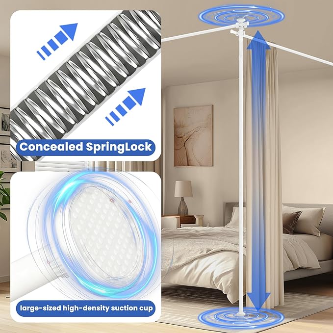 Room Divider No Drill Curtain Rod (H)43-120×(W)35-100 inch, Adjustable Heavy Duty Tension Pole 45 LBS Load, Freestanding Partition Wall for Apartment/Dorm/Office, Curtains Not Included- White, 1 Pack