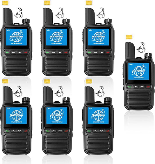KAYOTOM Lifetime Free Global Walkie Talkies Unlimited Range PTT Push-to-Talk Over Cellular Nationwide 5000 Miles POC 4G Handheld Long Range Two Way Radio for Team (with Earphones, 7-Packs)