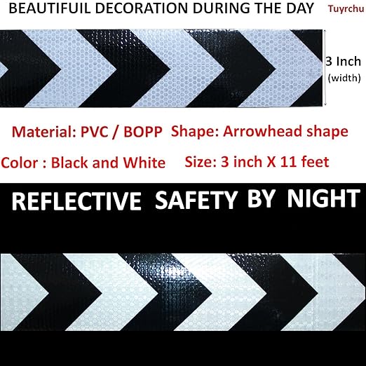 Black White Reflective Tape Outdoor Waterproof 3 inch, High Visibility Conspicuity Safety Industrial Marking Tape (11 feet)