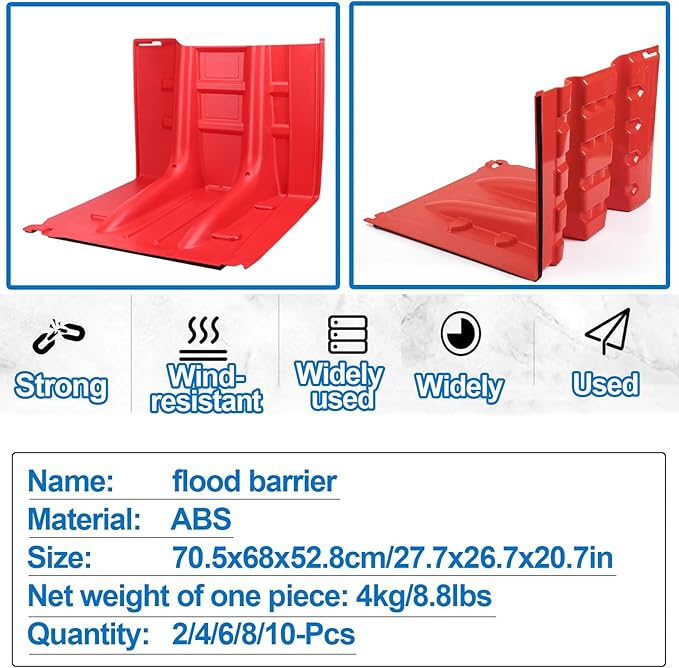 Flood Prevention Barriers, 2/4/6/8/10-Pcs L-Shaped ABS Plastic Removable Flood Panels Mobile Flood Protection Panels, 27x26x20in Waterproof Underground Garage Flood Prevention Board(4-Pcs)