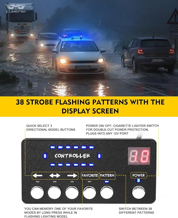 LUMENIX Blue LED Rooftop Strobe Beacon Police Lights Magnetic Mount Emergency Security Caution Flashing Traffic Light Bar for Volunteer Firefighter First Responders Vehicles Trucks - Patented Design