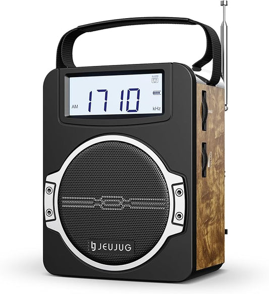 Radio Portable AM FM Digital Radios Clock Radio with Bluetooth 5 Watts Loud Speaker Rechargeable AM FM Radios Plug in Wall Battery Operated Best Reception for Home Outdoor Great Retro