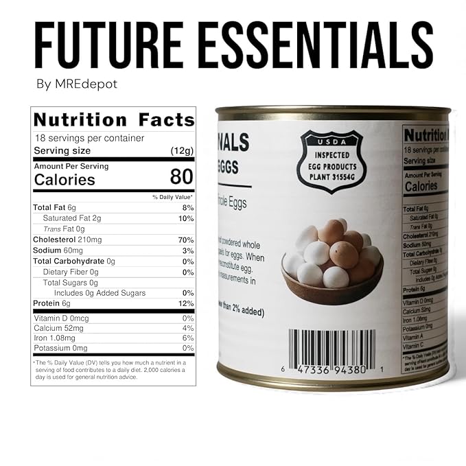 Powdered Whole Eggs for Cooking & Baking | Long-Lasting Pantry Staple for Camping, Hiking & Emergency Use | Easy-Prep Dehydrated Eggs | #2.5 Can (8 oz) | Approx. 18 Servings